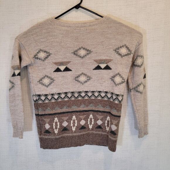 American Eagle Sweater Womens S Tan Aztec Wool Blend Knit Pullover Southwest - Picture 3 of 8